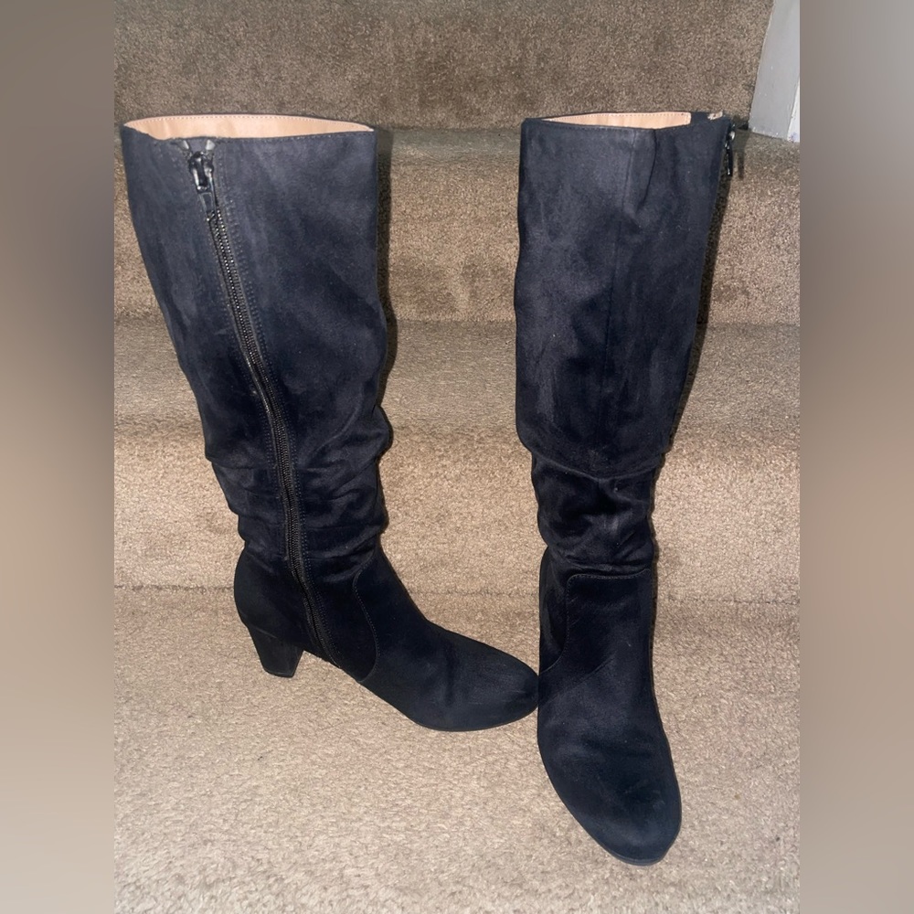 Suede Mid-Calf Heeled Boots